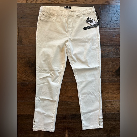 CHARLIE B Women's Off-White Skinny Jeans with Tie Leg- size 14 - Picture 2 of 7